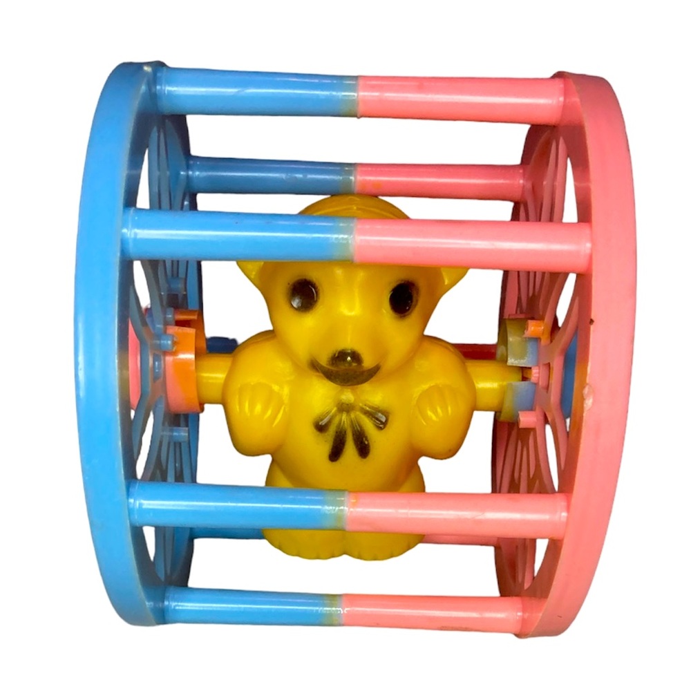 Spinning Bear 4 1/4" Rolling Bear Hard Plastic Vintage Toy Baby Toddler Retro